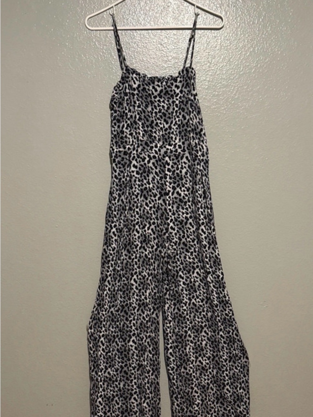Leopard Print Wide-Leg Jumpsuit - Black & White Size M